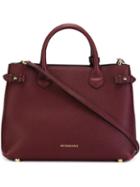 Burberry Banner Tote, Women's, Red, Calf Leather/cotton