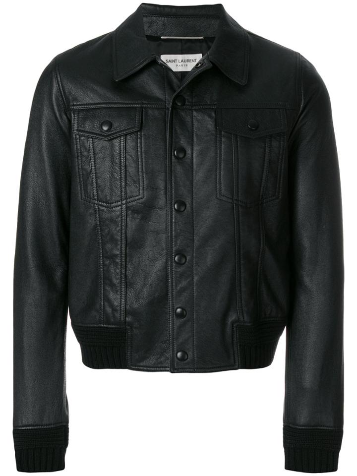 Saint Laurent Lambskin Buttoned Jacket - Black