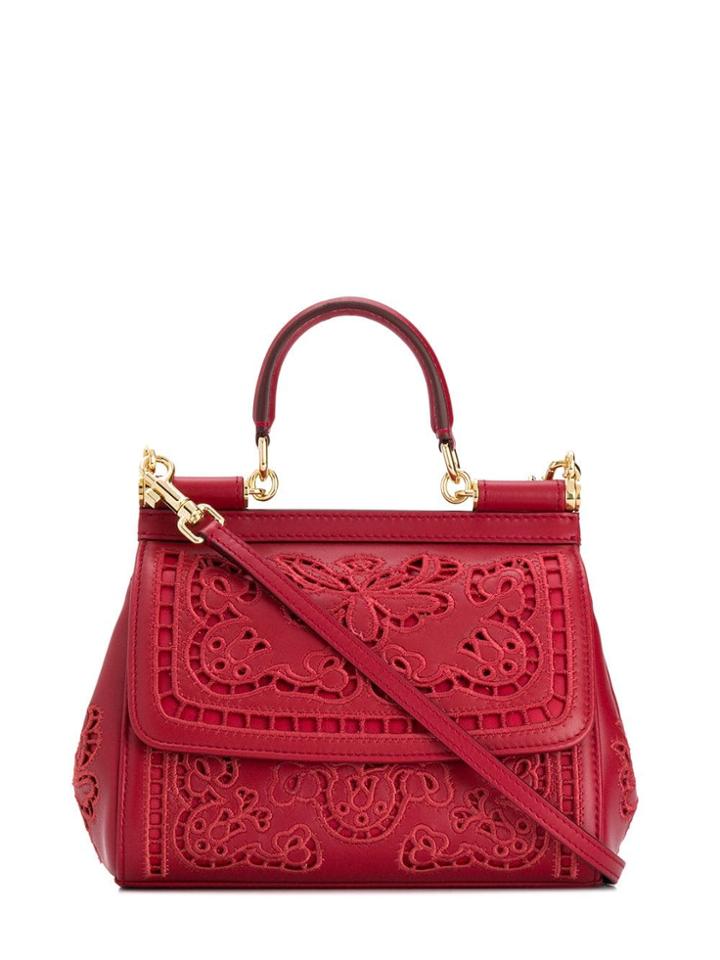 Dolce & Gabbana Floral Lace Shoulder Bag - Red