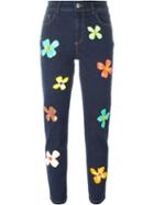 Au Jour Le Jour Floral Sequinned Jeans, Women's, Size: 42, Blue, Cotton/polyester/spandex/elastane/pvc