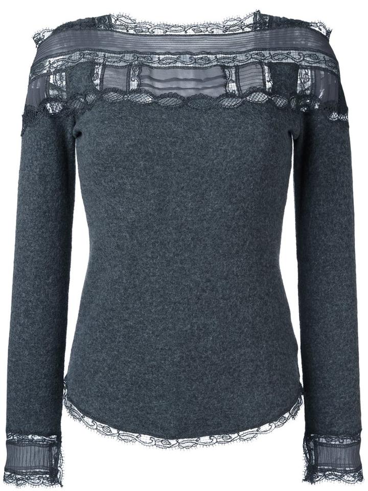 Ermanno Scervino Lace Insert Jumper, Women's, Size: 44, Grey, Silk/cashmere/wool