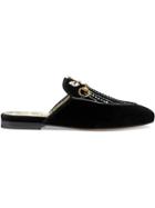 Gucci Princetown Velvet Slipper With Crystals - Black