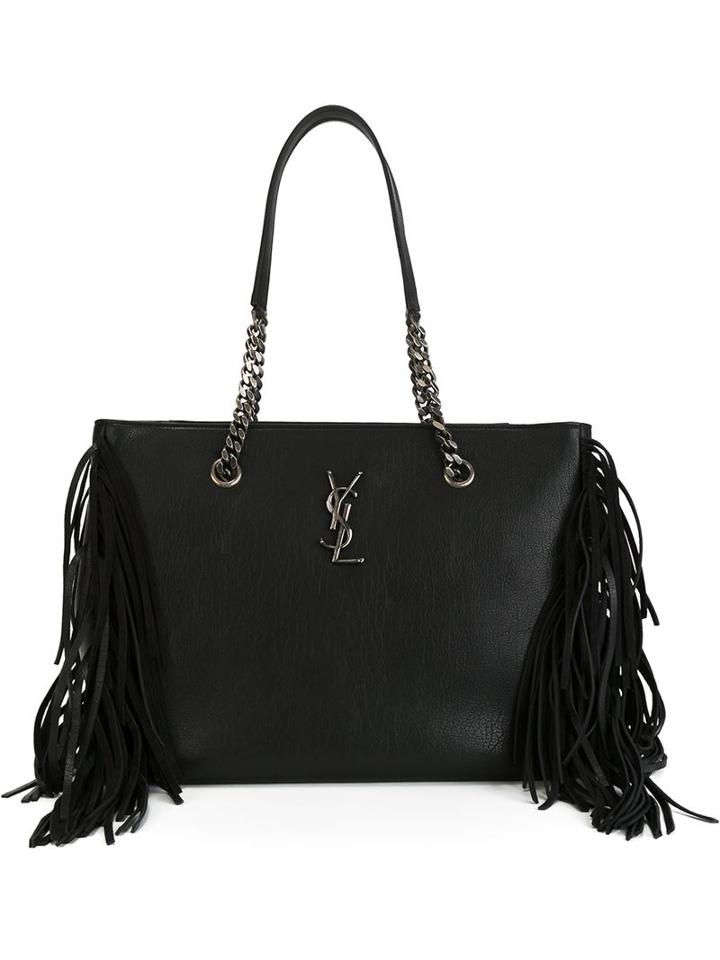 Saint Laurent Fringed 'monogram' Tote, Women's, Black