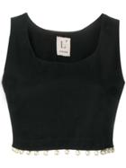 L'autre Chose Pearled Hem Cropped Vest - Black