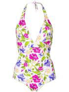 Mc2 Saint Barth Floral Print Plunge Swimsuit - White