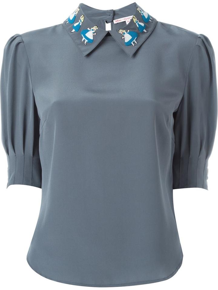 Olympia Le-tan Alice In Wonderland Patch Blouse, Women's, Size: 34, Grey, Silk/glass