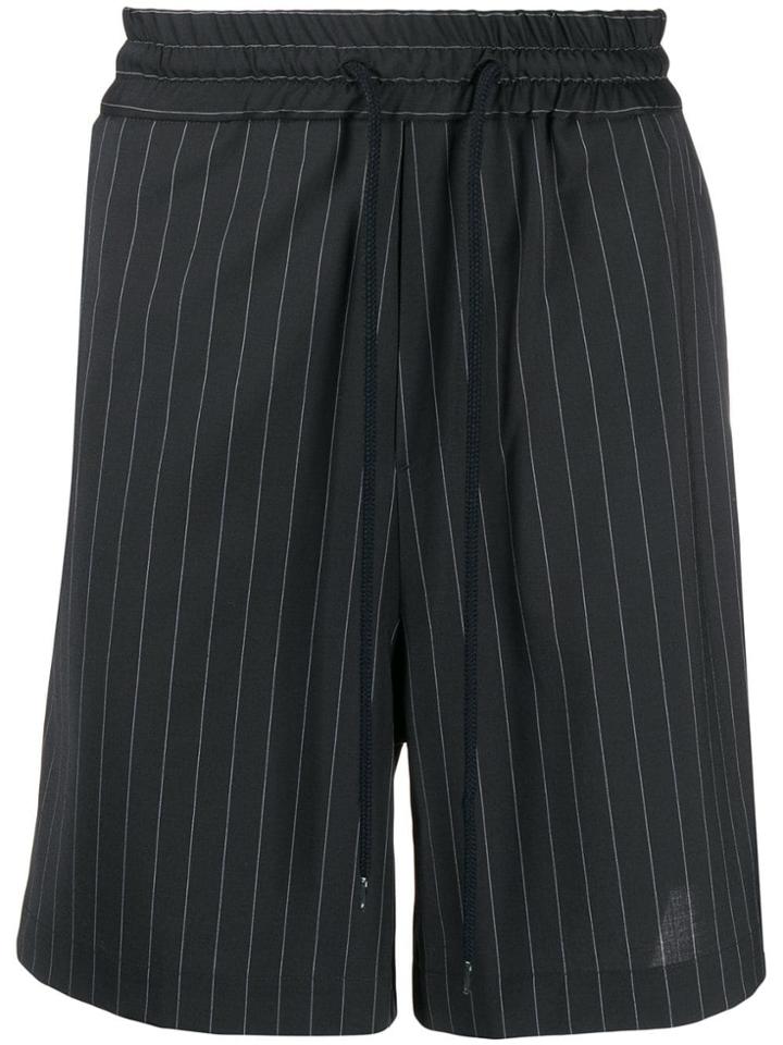 Odeur Drawstring Pinstripe Shorts - Black