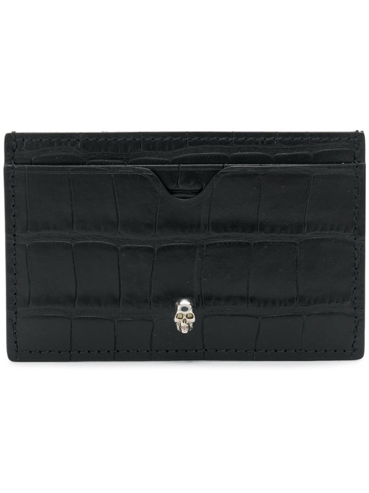 Alexander Mcqueen Crocodile Embossed Skull Cardholder - Black
