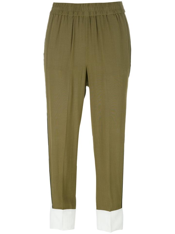 Twin-set Bicolour Cropped Trousers, Women's, Size: 40, Green, Viscose/polyester
