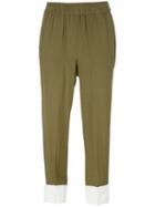 Twin-set Bicolour Cropped Trousers, Women's, Size: 40, Green, Viscose/polyester
