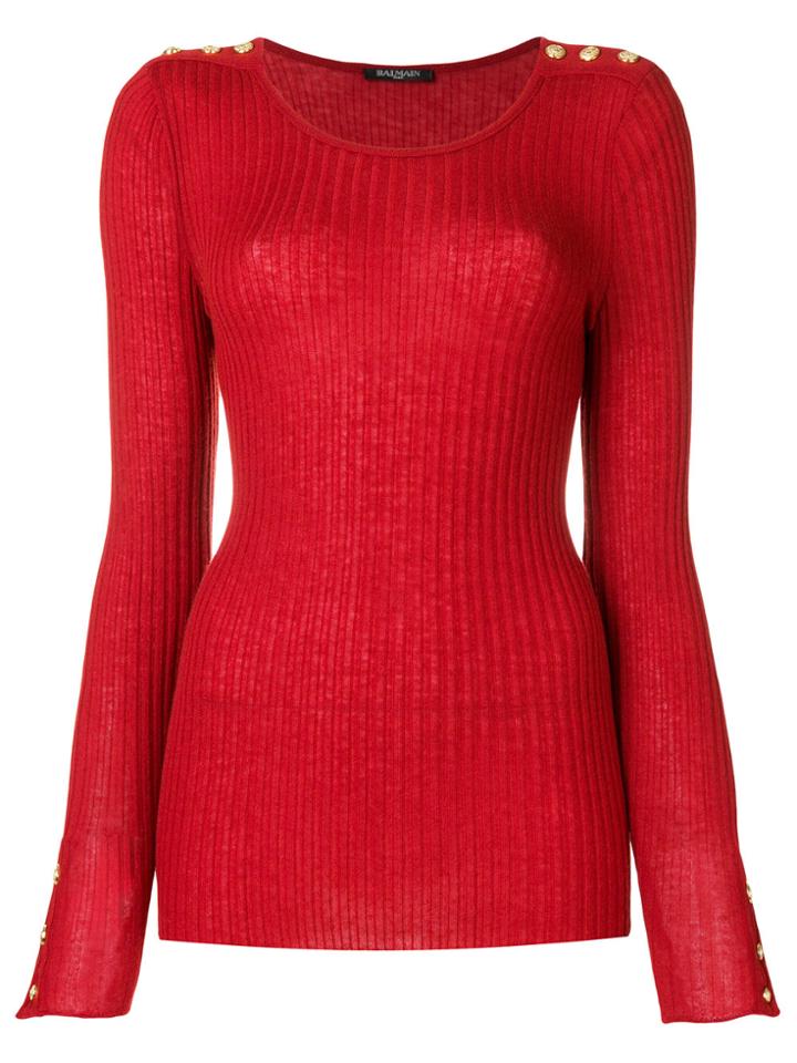 Balmain Ribbed Knit Top - Red