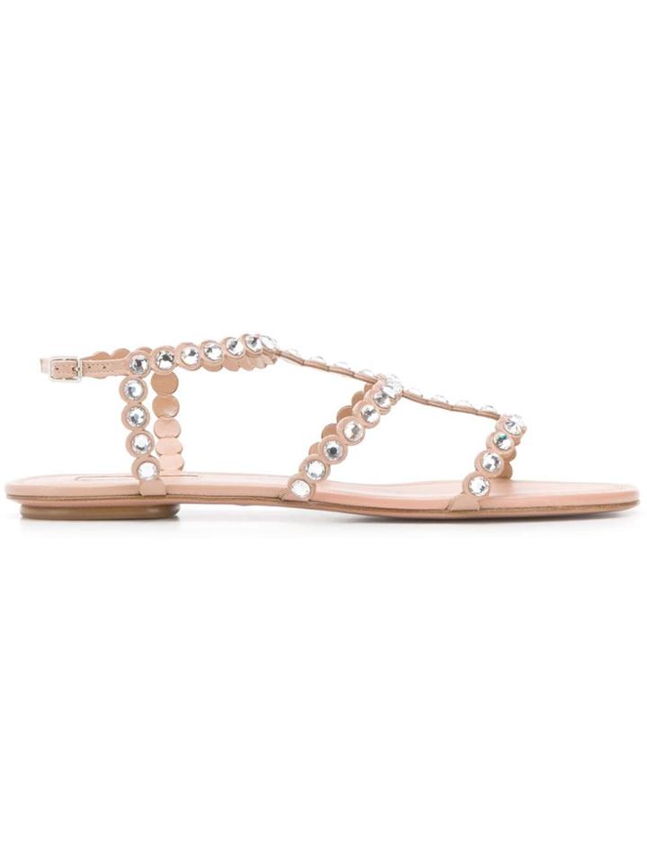 Aquazzura Crystal Studs Sandals - Neutrals