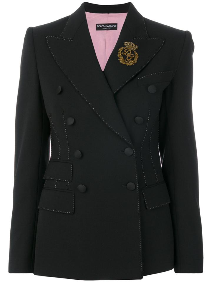 Dolce & Gabbana Double Breasted Crown Patch Blazer - Black