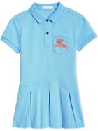 Burberry Kids Ekd Logo Cotton Polo Dress - Blue