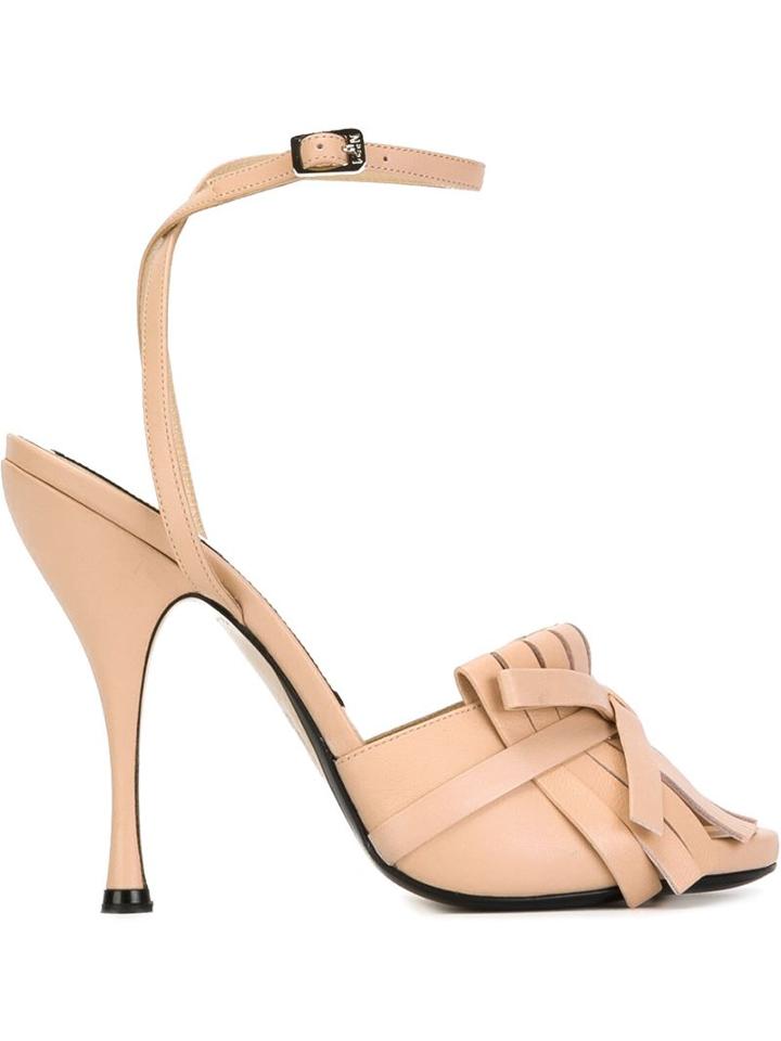 No21 Fringe Detail Buckle Sandals, Women's, Size: 39, Pink/purple, Nappa Leather/leather