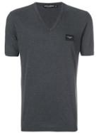 Dolce & Gabbana V-neck Logo Patch T-shirt - Grey