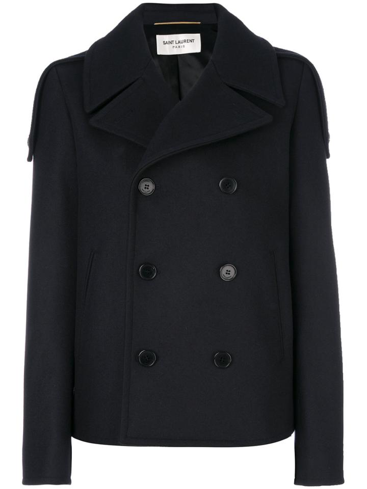 Saint Laurent Cropped Double Breasted Coat - Blue