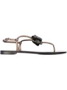 Giuseppe Zanotti Design Bow Embellished Sandals, Women's, Size: 41, Grey, Leather/brass/calf Leather