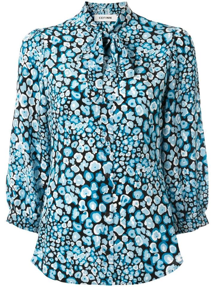 Cefinn Printed Pussybow Blouse - Blue