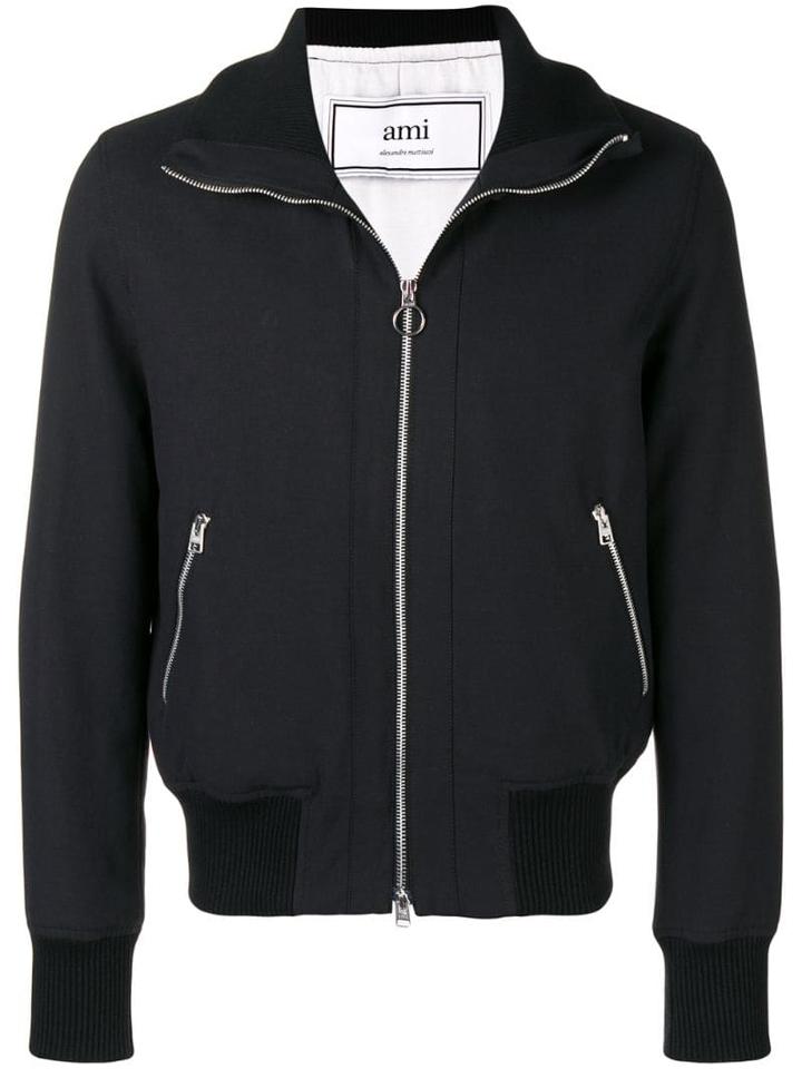 Ami Paris Funnel Neck Zipped Jacket - Black