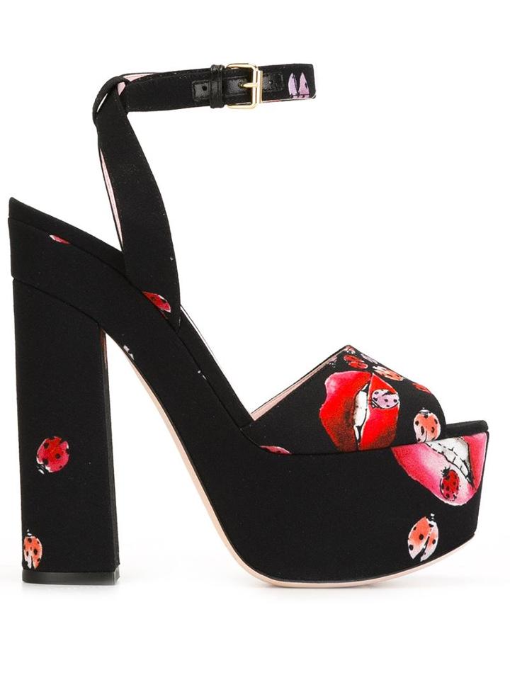 Giamba Printed Platform Sandals, Women's, Size: 37, Black, Leather/viscose