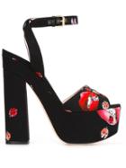 Giamba Printed Platform Sandals, Women's, Size: 37, Black, Leather/viscose