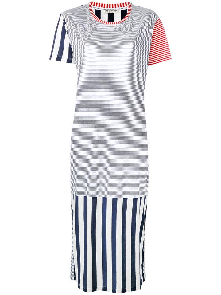 Each X Other Striped T-shirt Dress, Women's, Size: Medium, White, Cotton