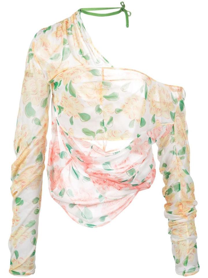 Yuhan Wang Peony Print Drape Top - White