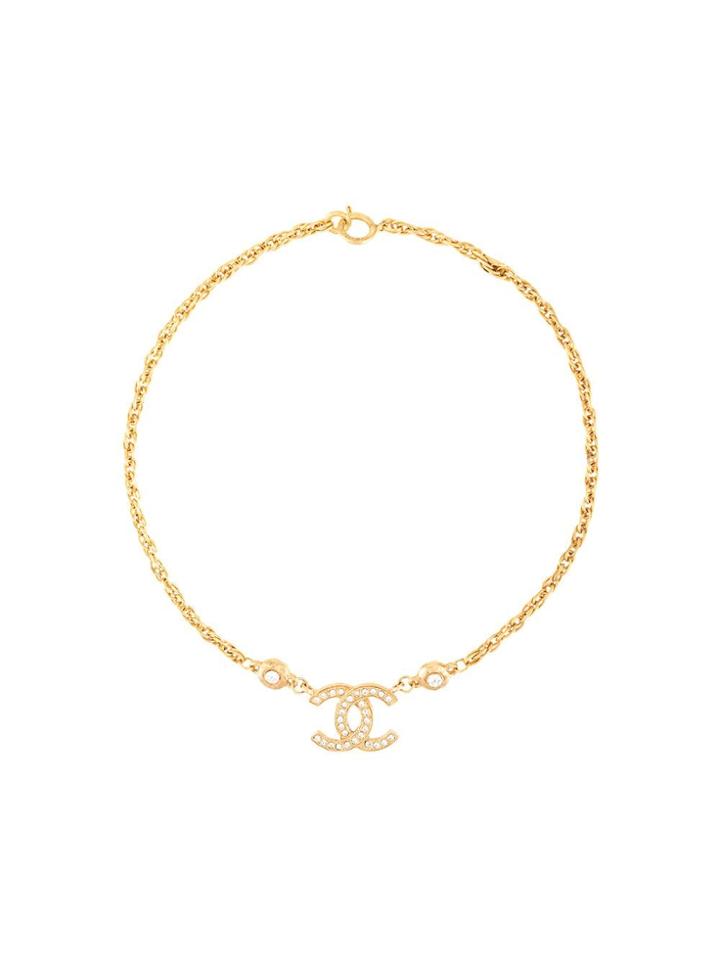 Chanel Vintage Rhinestone Cc Necklace - Gold
