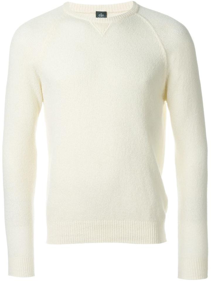 Eleventy Crew Neck Sweatshirt, Men's, Size: Xl, White, Cotton/polyamide
