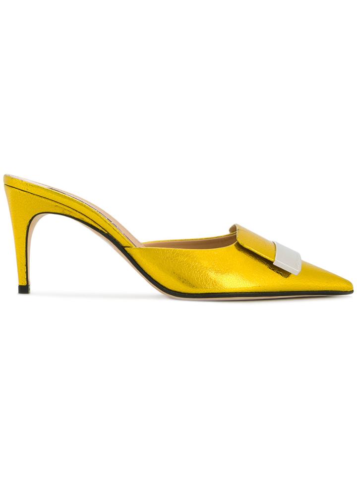 Sergio Rossi Pointed Toe Mules - Yellow & Orange
