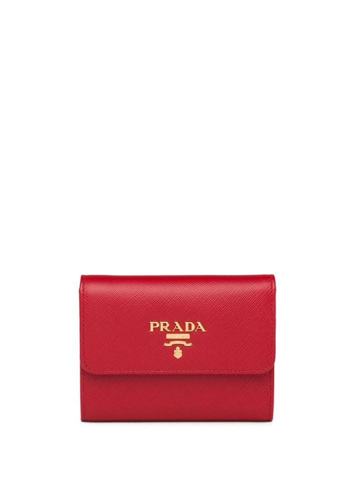 Prada Trifold Logo Wallet - Red
