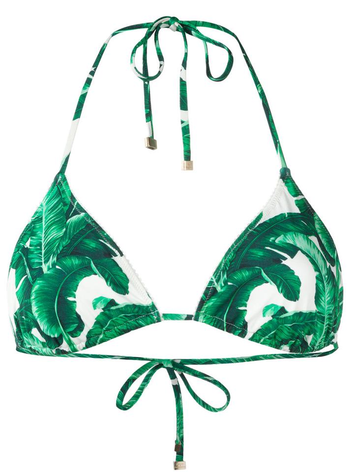 Dolce & Gabbana Banana Leaf Print Triangle Bikini Top, Women's, Size: 2, White, Spandex/elastane/polyamide