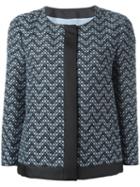 Armani Collezioni Chevron Evening Jacket, Women's, Size: 44, Blue, Cotton/acrylic/polyamide/wool