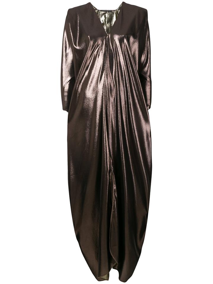 Alberta Ferretti Sheer V-neck Gown - Metallic