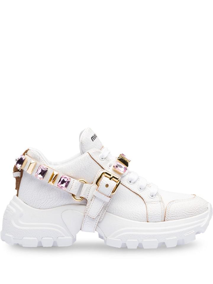 Miu Miu Leather Sneakers - White