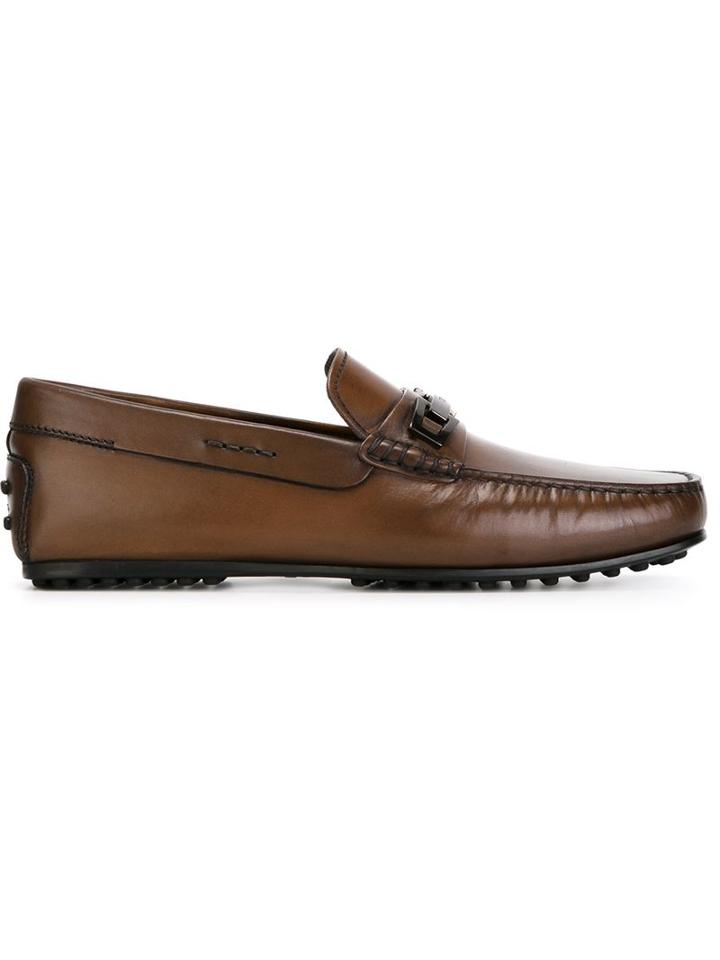 Tod S Logo Plaque Loafers, Men's, Size: 6.5, Brown, Calf Leather/rubber/leather