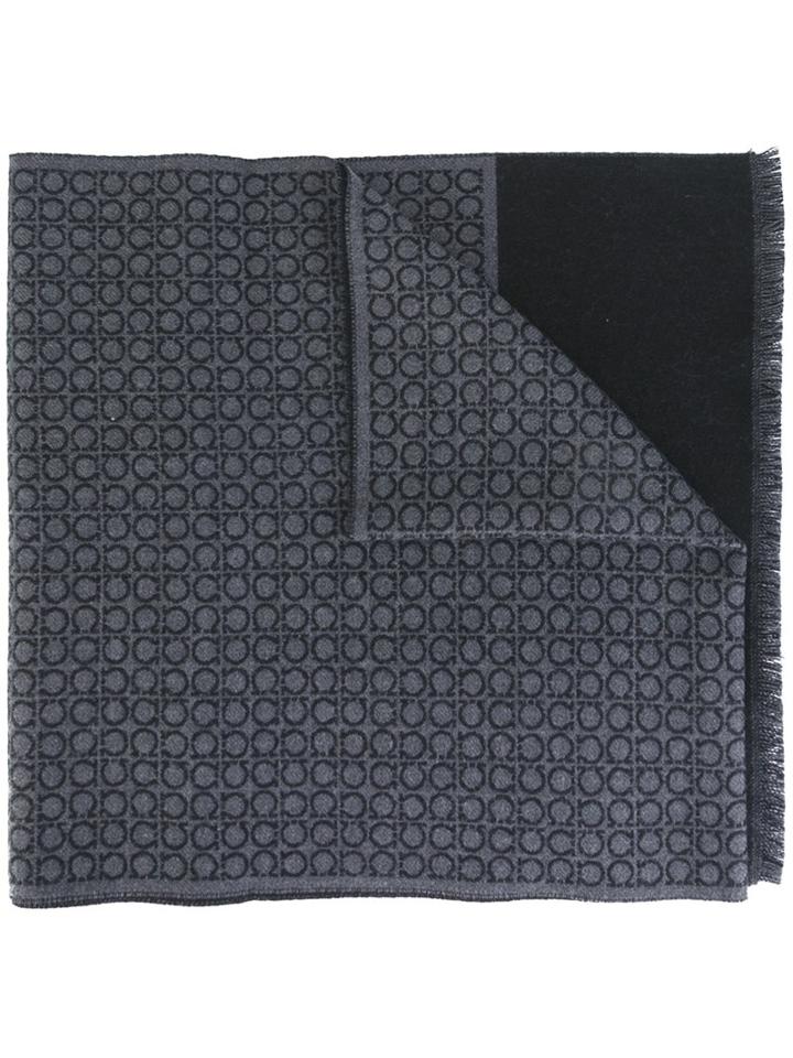 Salvatore Ferragamo Gancio Print Scarf, Men's, Grey, Wool