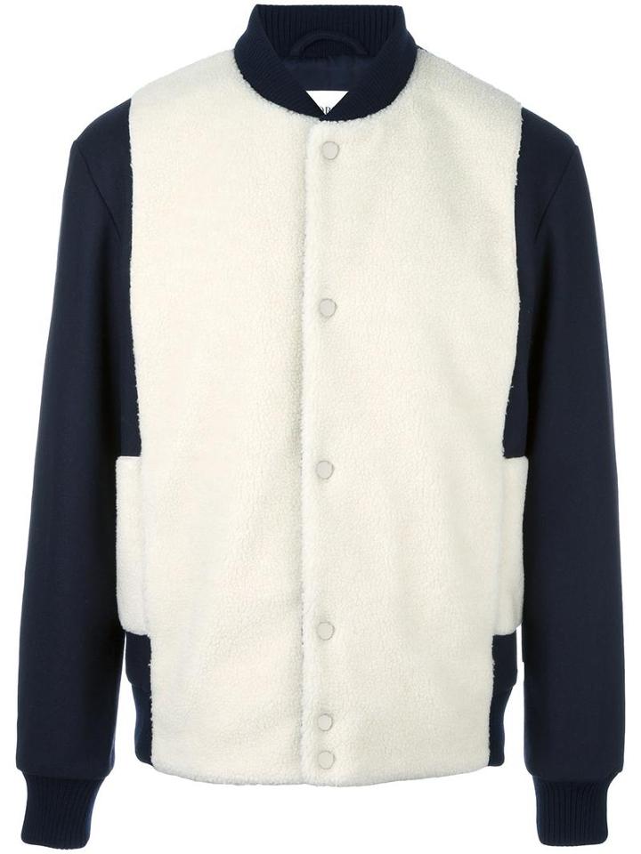 Ports 1961 Contrast Bomber Jacket, Men's, Size: 48, Blue, Acrylic/nylon/polyester/virgin Wool