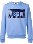 Msgm Logo Print Sweatshirt, Men's, Size: L, Blue, Cotton