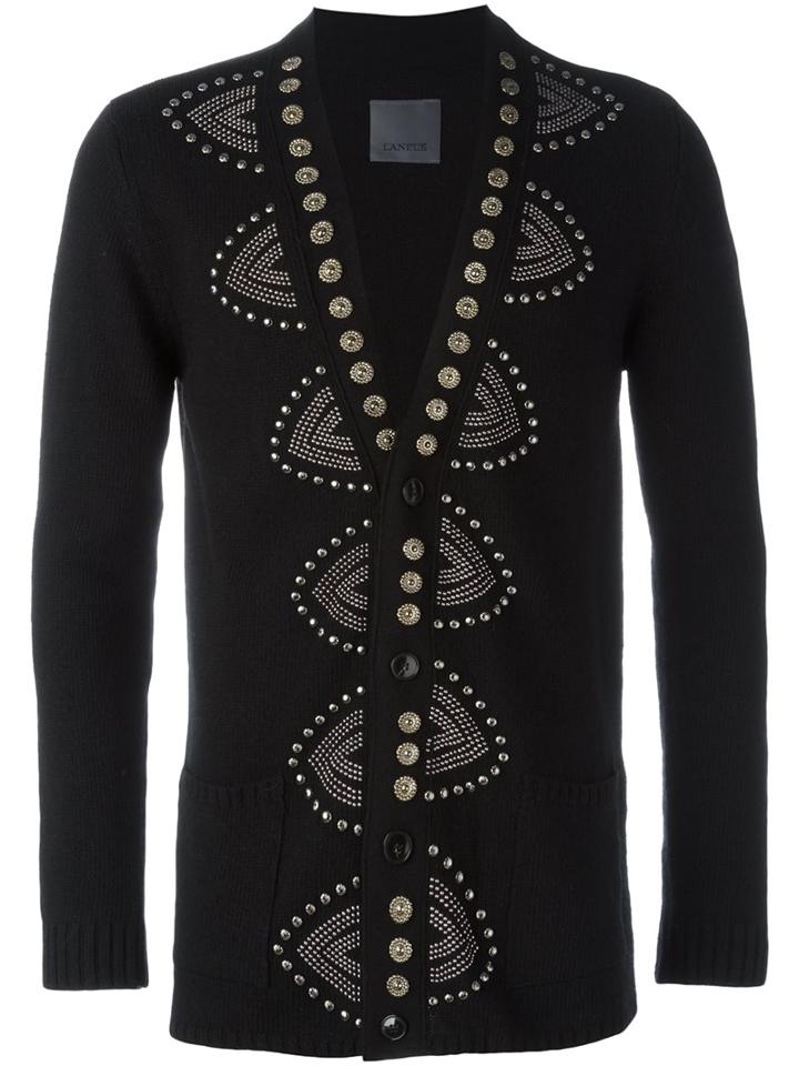 Laneus Embellished Button Down Cardigan, Men's, Size: 48, Black, Polyamide/viscose/aluminium/brass