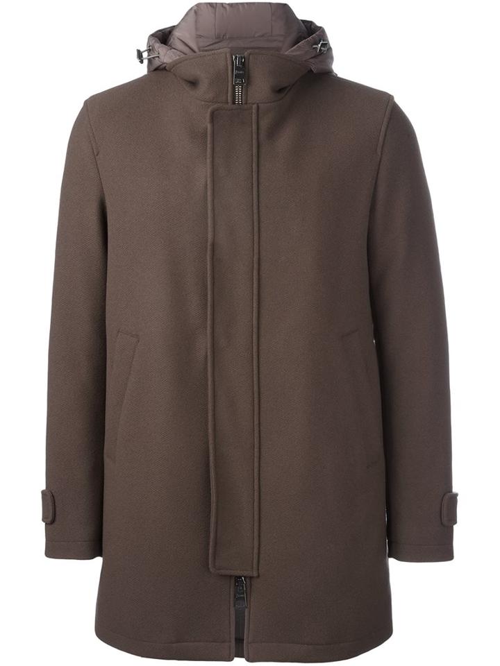 Herno Single Breasted Coat, Men's, Size: 50, Brown, Feather Down/polyamide/wool