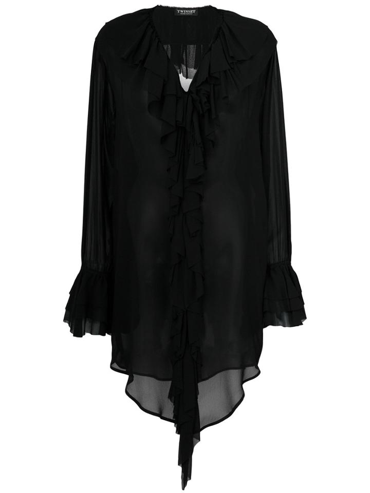Twin-set Frill-trim Sheer Blouse - Black