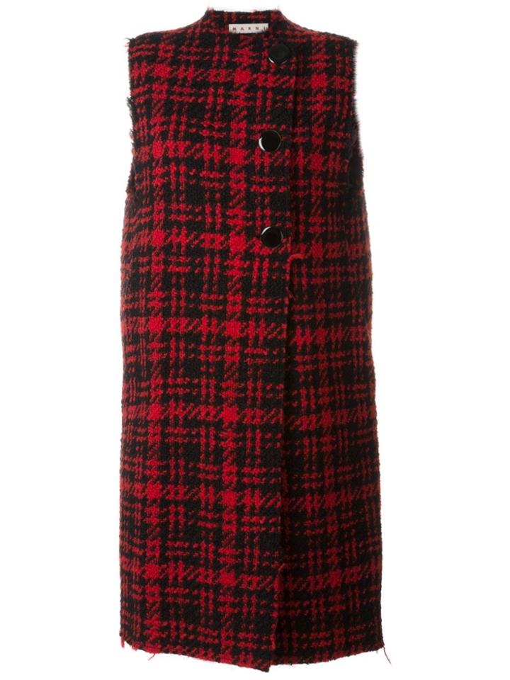 Marni Sleeveless Three-dimensional Checked Coat - Red