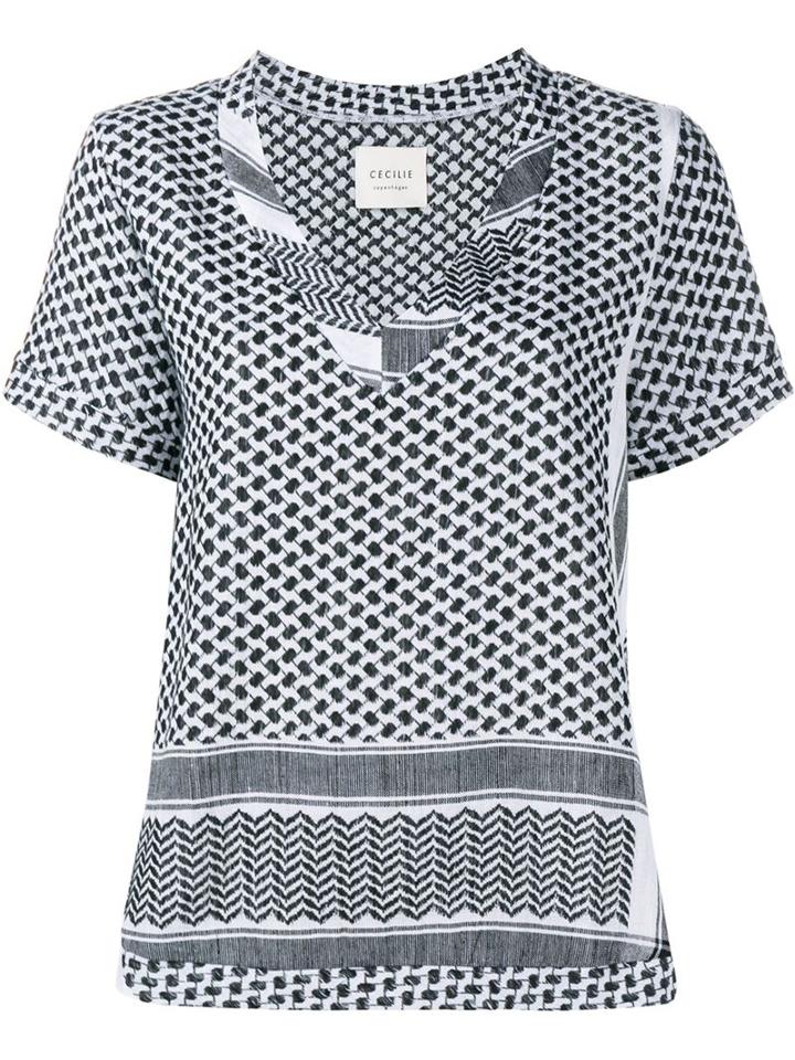 Cecilie Copenhagen Keffiyeh Cotton Short Sleeve Shirt, Women's, Black, Cotton
