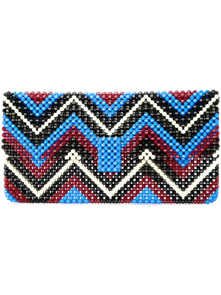 Delduca Beaded Geometric Clutch Bag - Blue