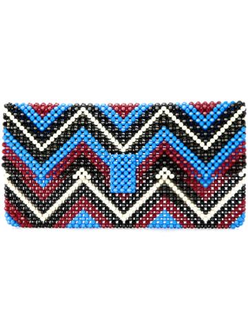 Delduca Beaded Geometric Clutch Bag - Blue