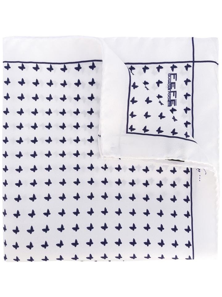 Fefè - Butterfly Print Pocket Square - Men - Silk - One Size, White, Silk