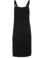 Venroy Frayed Detail Midi Dress - Black