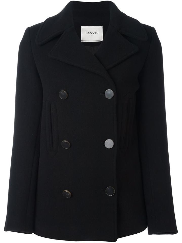 Lanvin Classic Short Peacoat, Women's, Size: 38, Black, Cotton/polyamide/viscose/wool